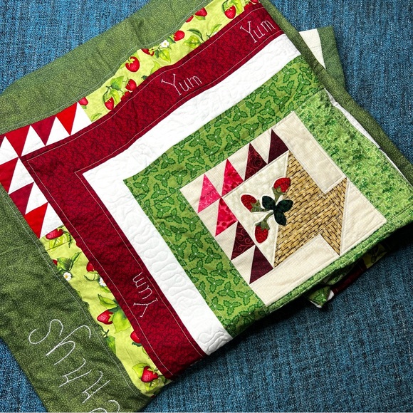 Handmade Strawberrys Yum Small Quilt 47.5" x 52.5" Lap Quilt - Picture 2 of 11